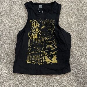 Black Graphic Tank Top with Green Print